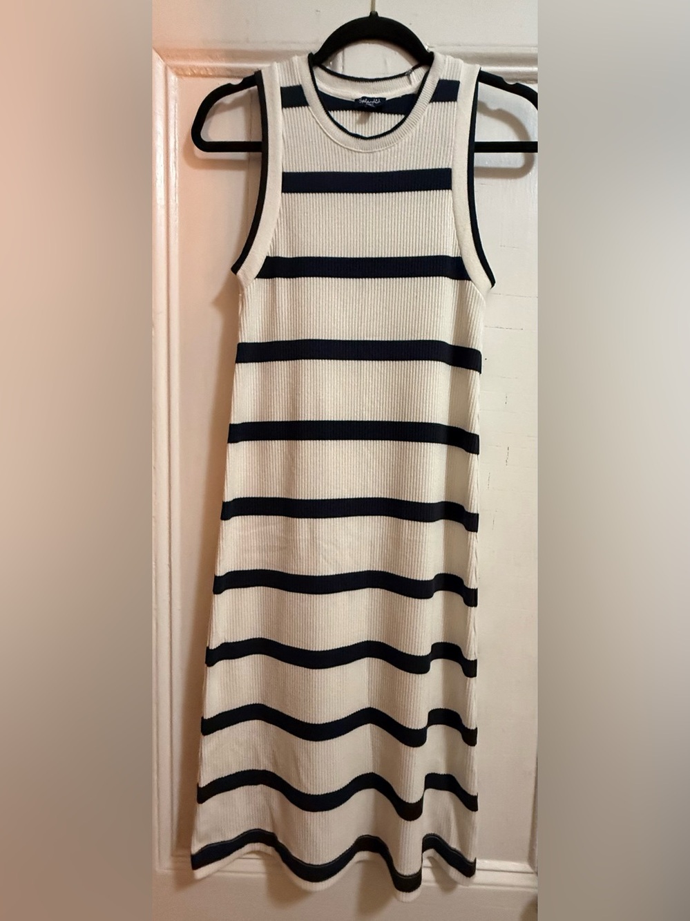 Splendid Cream and Navy Striped Sleeveless Knit Midi Dress